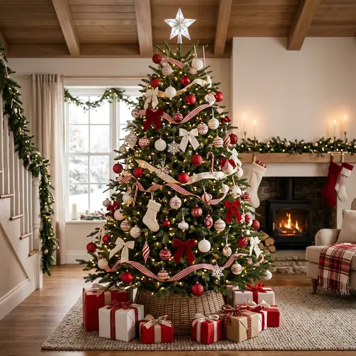 Elegant 3-Meter Christmas Tree in White and Red