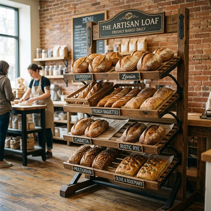 Elegant Bakery Bread Rack Design