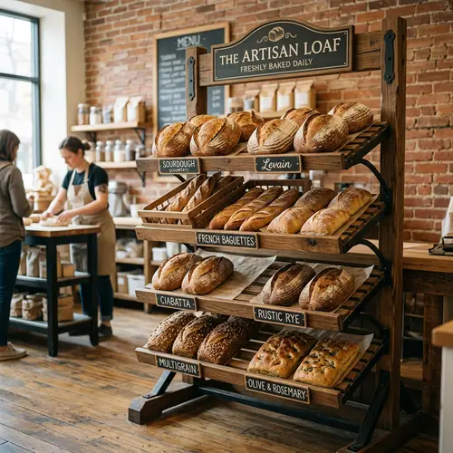 Elegant Bakery Bread Rack Design