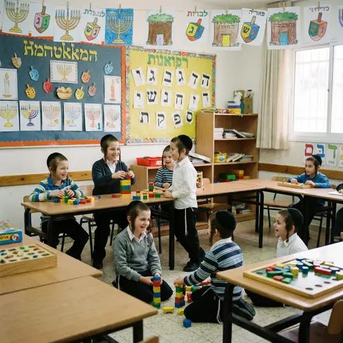 Jewish Orthodox Boys Playing in Classroom