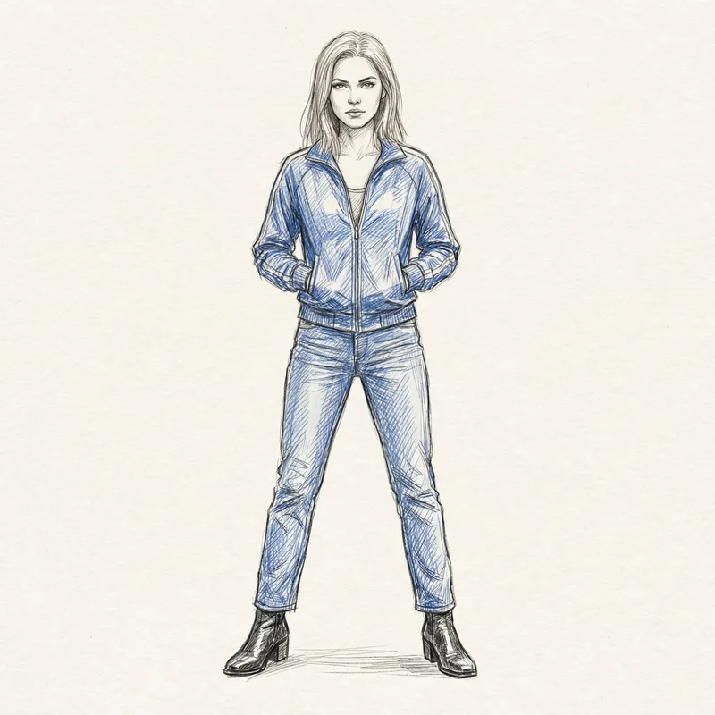 Sporty Girl in Blue Jeans and Heeled Boots | Fit Body Description