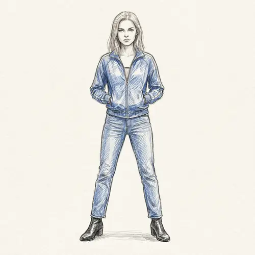 Confident Young Woman in Blue Jeans and Boots | Fitness Body Description