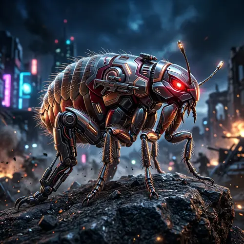 Futuristic Robotic Warrior with Flea-like Features