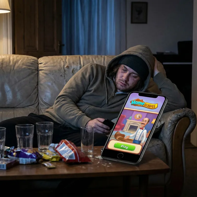 Drunk Person Playing Homescapes Mobile Game