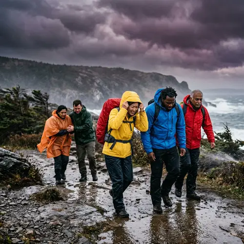 Dramatic Storm Scene: Courageous Individuals Navigate Chaos