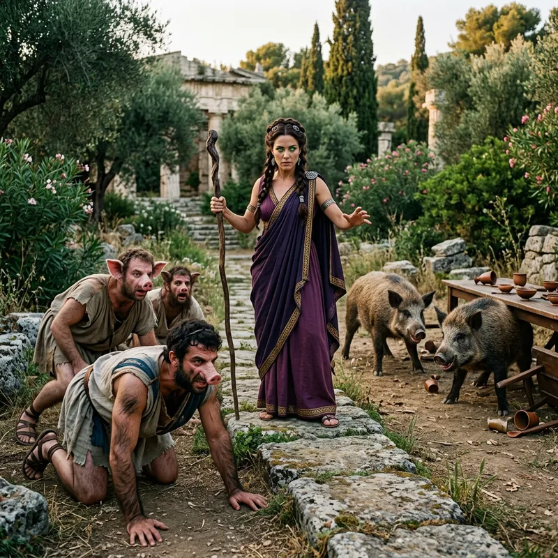 Circe Transforms Men into Pigs - Greek Mythology Scene