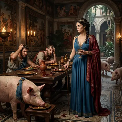 Enchantress Circe in Elegant Grecian Dress | Mythological Scene