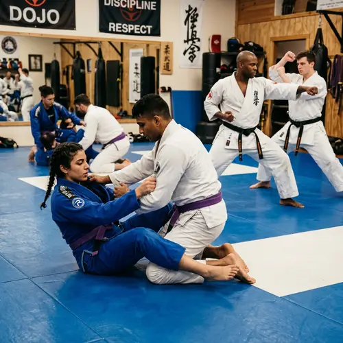 Dynamic Martial Arts Training Session with Brazilian Jiu Jitsu and Karate