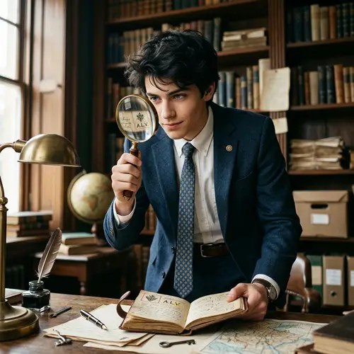 Teenage Detective Examining Clue with Magnifying Glass