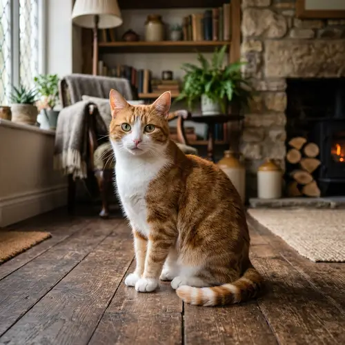 Domestic Short-Haired Cat - Orange & White Colors | Charming Scene
