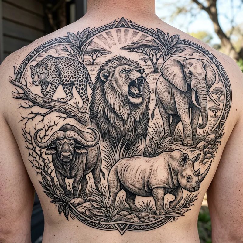 African Big Five Tattoo Design: Strength in Art African Big Five Tattoo Design: Strength in Art