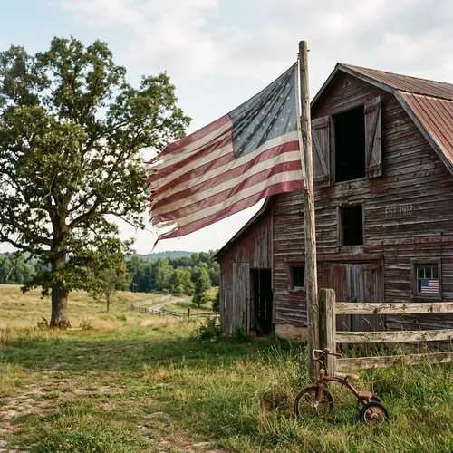 Vintage American Flag in Rustic Setting - Rural America Tale