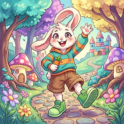 Whimsical Anime-Style Rabbit Character in Vibrant Colors