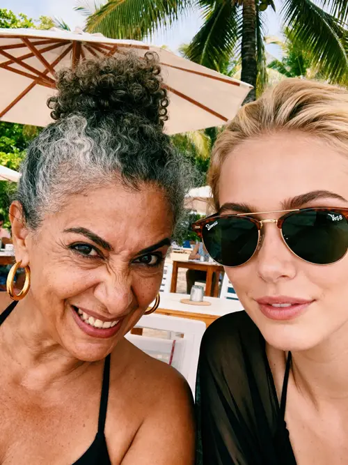 Tropical Beach Cafe Selfie: Two Unique Women