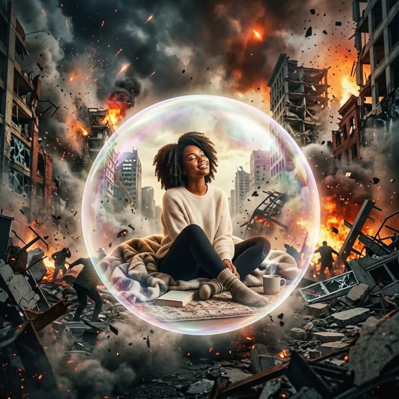 Peaceful Bubble Surrounded by Chaos - A Captivating Image
