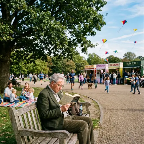 Solitary Man in Vibrant Park Setting