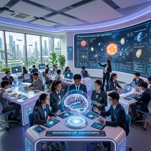 Futuristic High School Classroom with Advanced Tech
