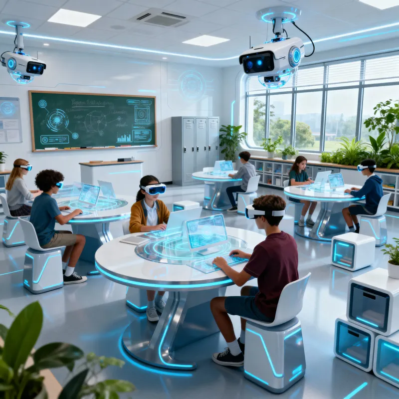 Futuristic High School Classroom with Advanced Tech
