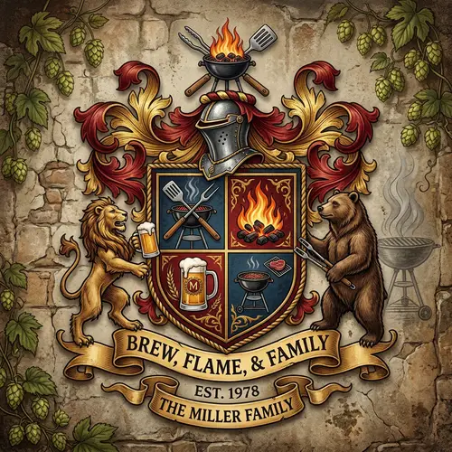Family Crest with Grill and Beer Mug