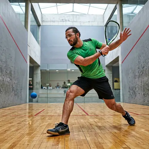 Mid-Twenties Middle-Eastern Male Athlete Racquet Swing