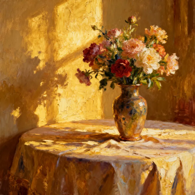 Vibrant Traditional Oil Painting with Depth and Texture