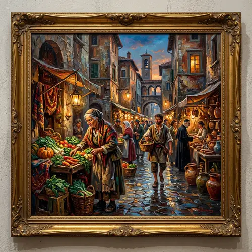 Vibrant Traditional Oil Painting with Depth and Texture