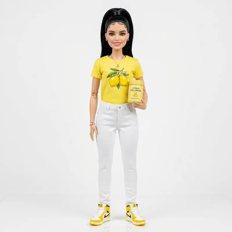 Ultra Realistic White Woman Bratz Doll with Black Ponytail & Yellow Shirt
