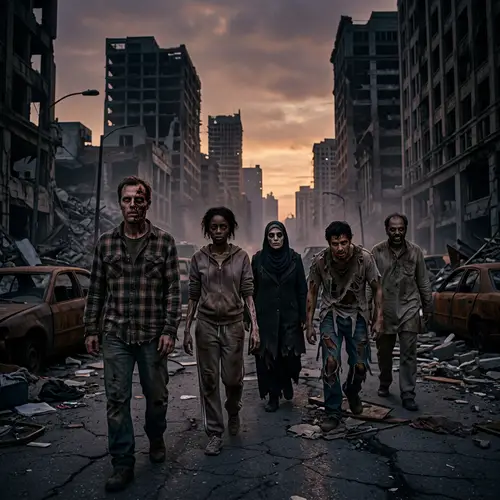 Terrifying Multi-racial Zombie Horde in Crumbling City