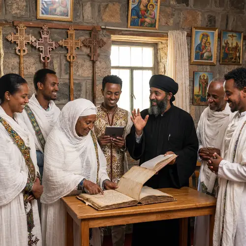 Ethiopian Orthodox Christians Learning Scene | Religious Decor