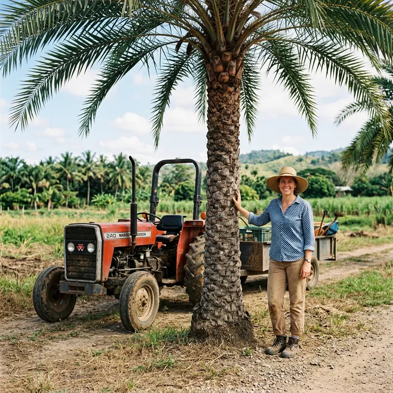 Woman by Palm Tree and Tractor Woman by Palm Tree and Tractor