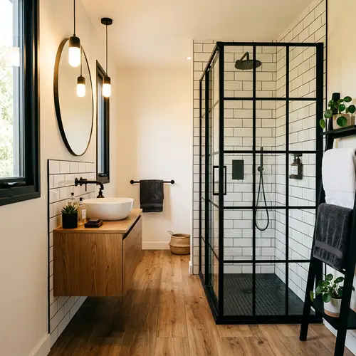 Modern Warm Bathroom Design with Black and White Features