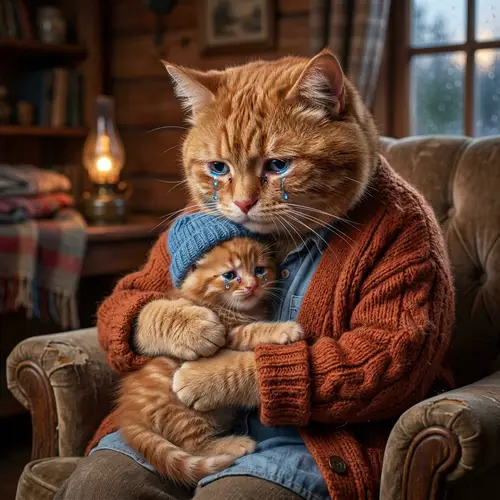 Red Cat with Kitten: A Heartfelt Hyperrealist Scene