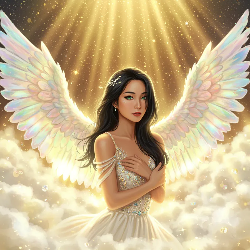 Beautiful Animated Asian Angel Woman with Sparkly Wings Beautiful Animated Asian Angel Woman with Sparkly Wings