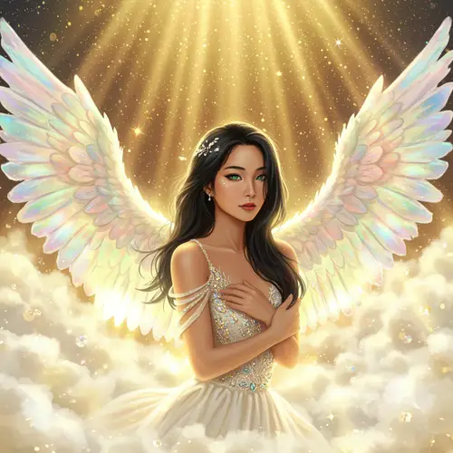 Beautiful Animated Asian Angel Woman with Sparkly Wings
