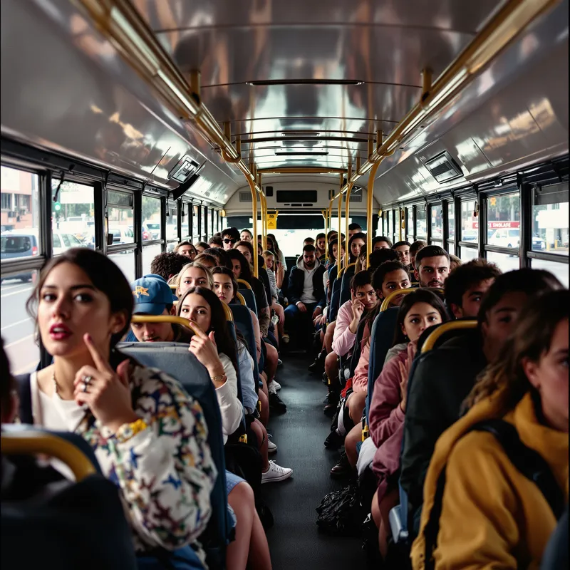 Diverse School Bus Passengers in Candid Moments