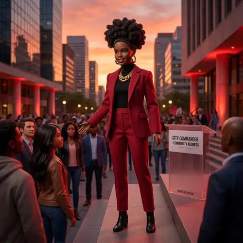 Independent Curly Haired Black Barbie - City Commander