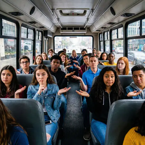 Diverse School Bus Passengers in Candid Moments