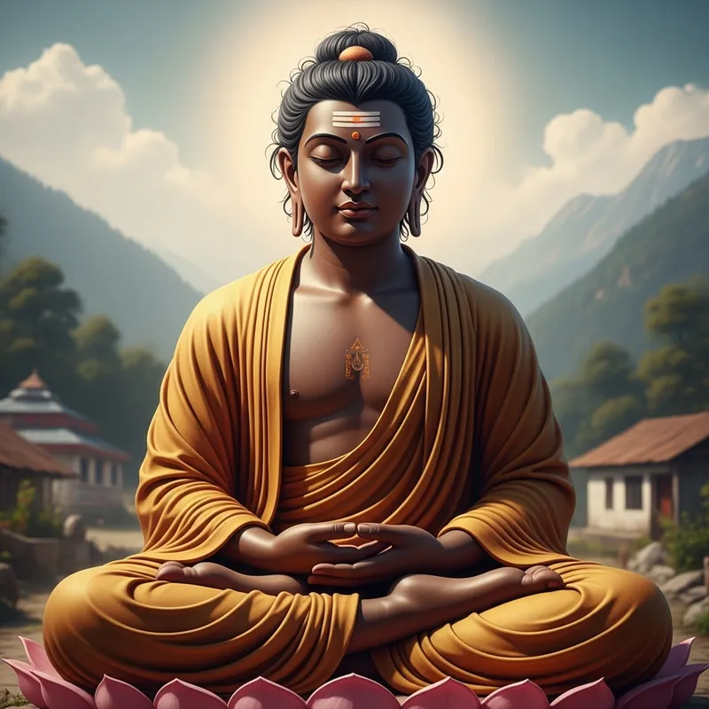 Meditating Buddha Artwork - Natural North Indian Style