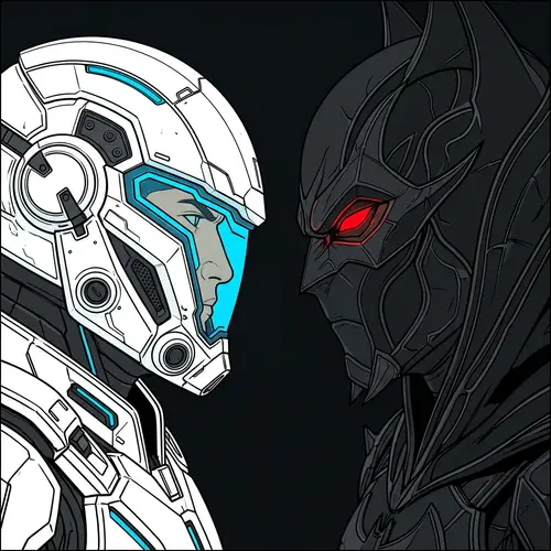 Minimalistic Line Art Encounter: Stormtrooper vs Batman