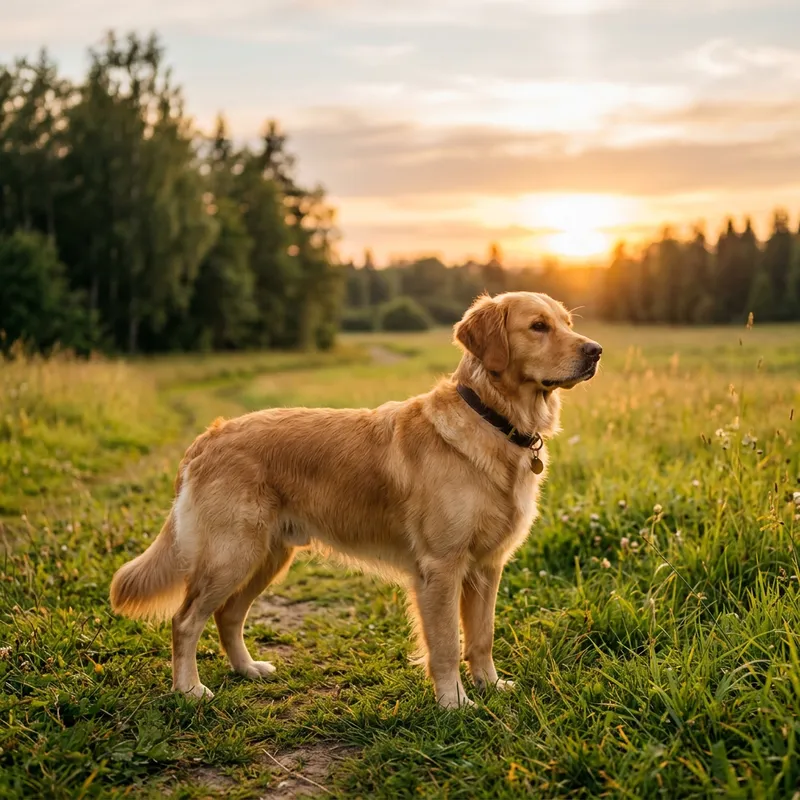 Playful Dog in Sunset Field
