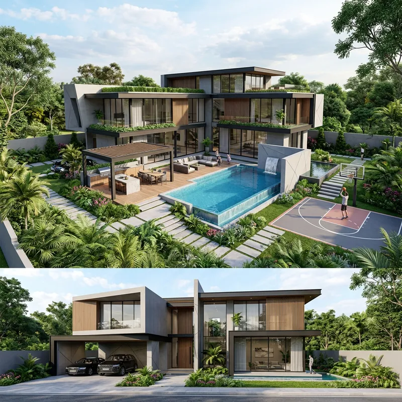 Modern Two-Storey House Design with Geometric Aesthetics