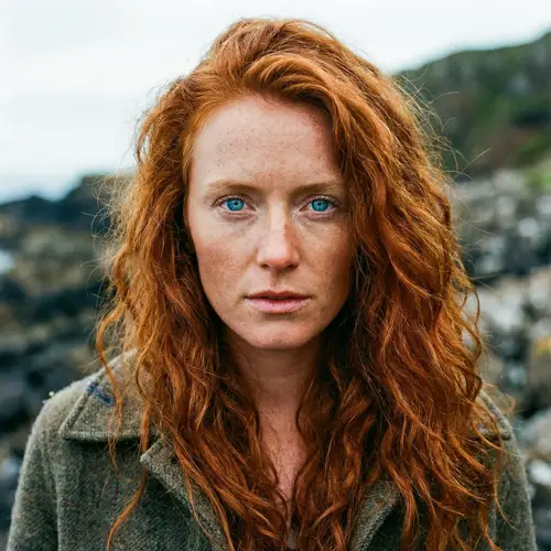 Fiery Red Hair and Intense Blue Eyes - Captivating Look