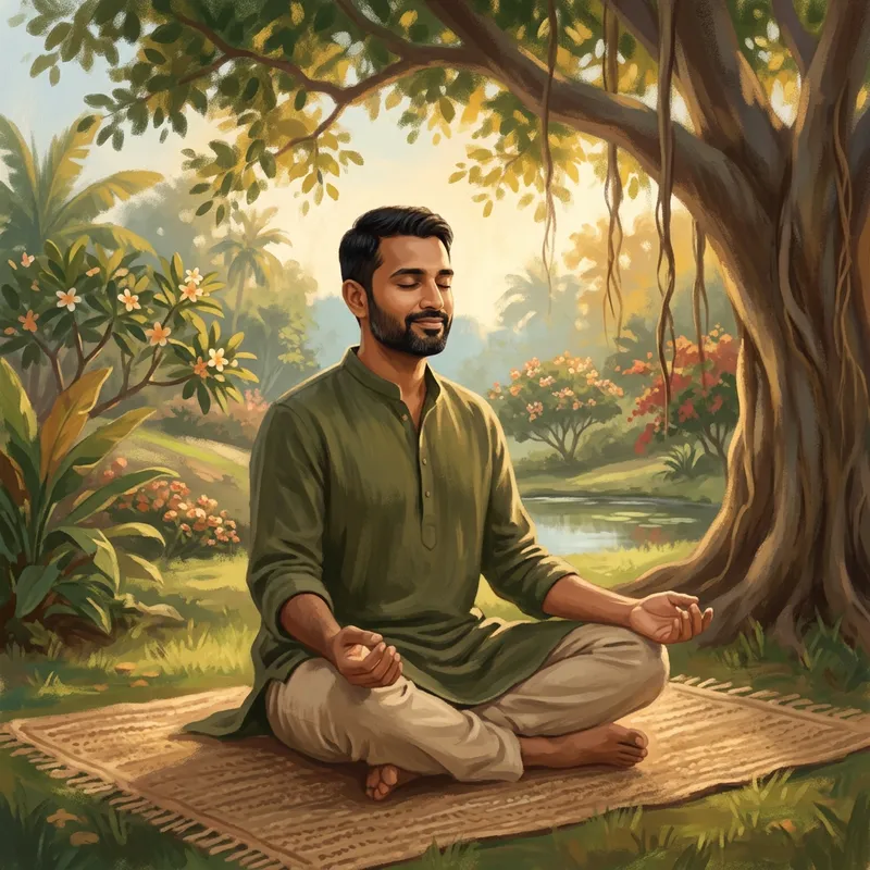 Peaceful Meditation Scene with Nature in Earthy Tones Peaceful Meditation Scene with Nature in Earthy Tones