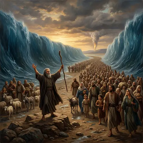 Moses and Israelites Parting the Red Sea