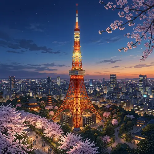 Tokyo Tower Detailed Illustration | Observation Tower in Shiba-Koen