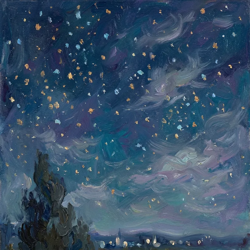 Impressionist Night Sky Art - Twinkling Stars & Clouds Impressionist Night Sky Art - Twinkling Stars & Clouds