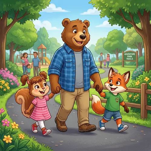Family Mascot: Father with Two Kids Walking Together