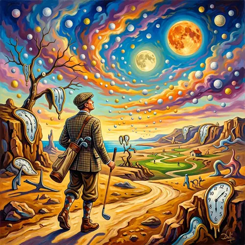 Surreal Golf Art: Melting Clocks & Floating Balls