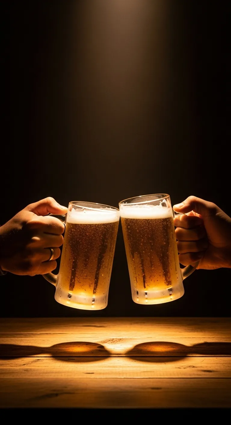 Cheers: Two Hands Clutching Beer Mugs