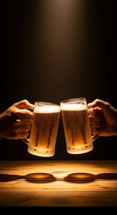 Cheers: Two Hands Clutching Beer Mugs